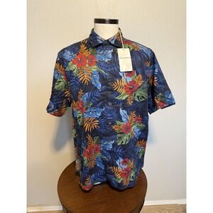 Tommy Bahama Royal Botanic Ocean Deep Blue Floral Short Sleeve Shirt SZ L $148